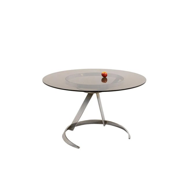 Round Table in Chromed Metal and Smoked Glass by Boris Tabacoff, 1970s For Sale - Image 9 of 10