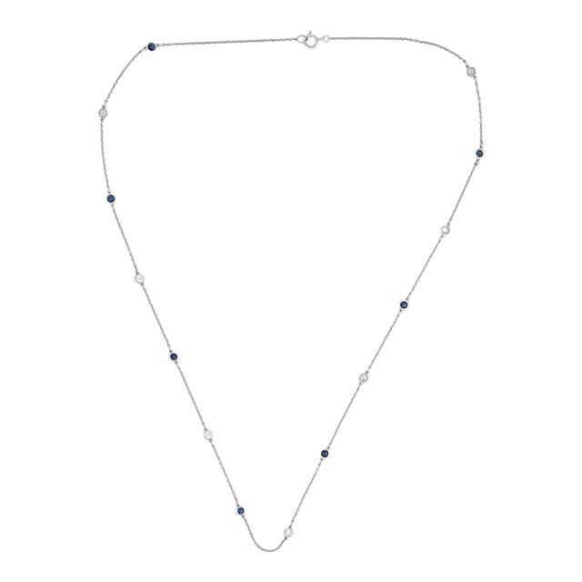 Vintage Sapphire Diamond by the Yard Platinum Chain Necklace For Sale