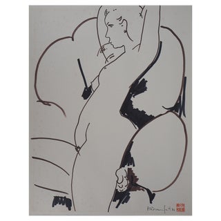 Alain Bonnefoit, Nude in Design Chair, Ink Drawing For Sale