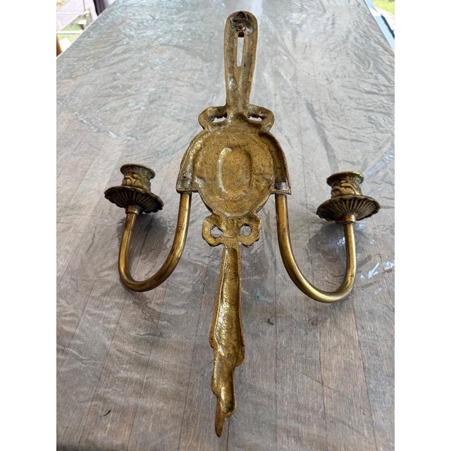Beaux-Arts Pair of Solid Brass Antique Sconces For Sale - Image 3 of 3