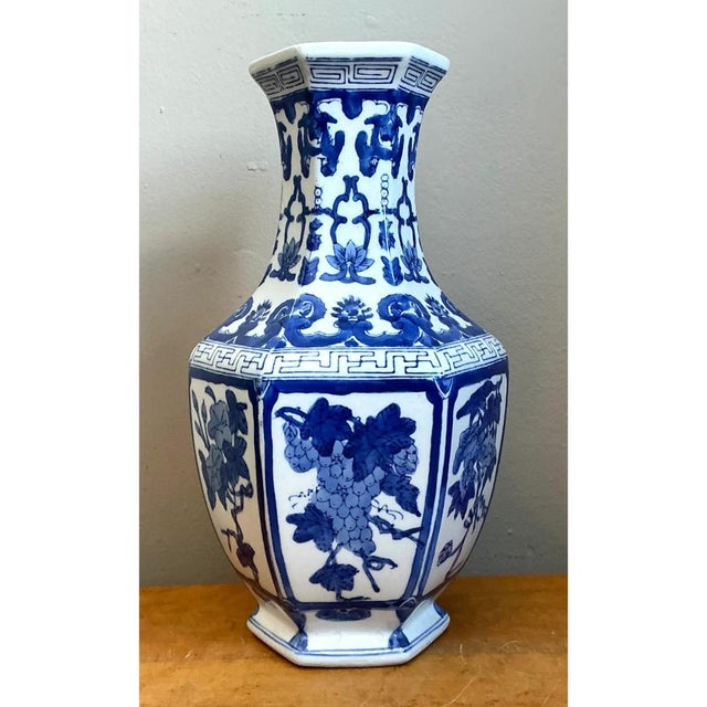 Vintage Chinese Blue and White Ceramic Vase For Sale - Image 11 of 12