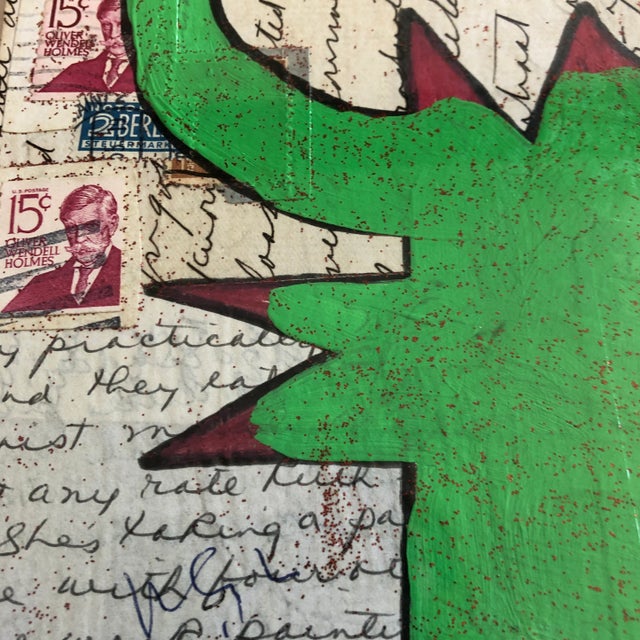 Original painting on collaged vintage papers11 x 14 laid down on mat board Signed lower left overall size with frame is 18...