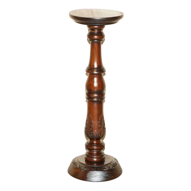 Vintage English Carved Hardwood Pedestal, 1900 For Sale