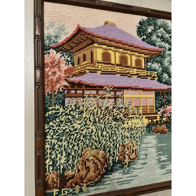 Textile Vintage Needlepoint Chinoiserie Scene Wall Art For Sale - Image 7 of 7