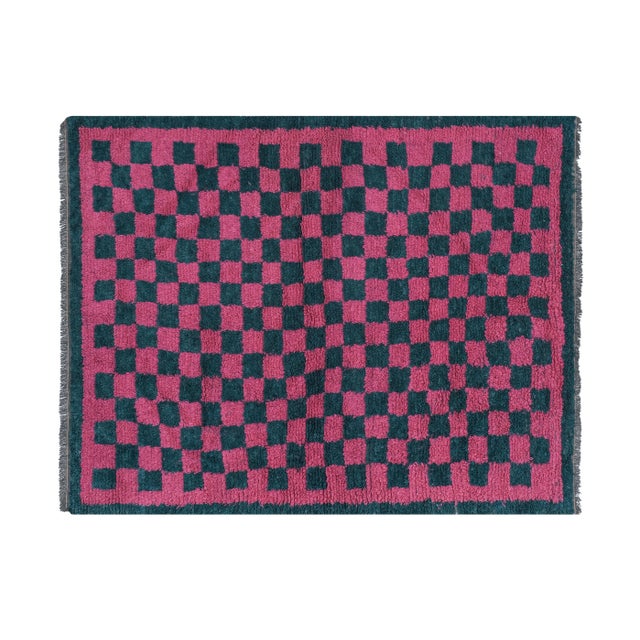 Checkered Wool Turkish Tulu Rug 4'9" x 6'3" 56" x 74" / 144 x 190 Cm Hand woven with high quality pure wool Excellent...