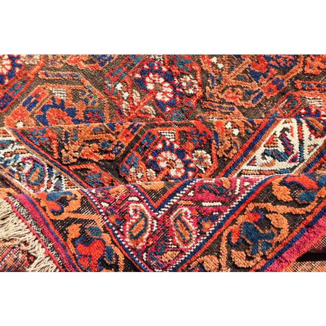 Fine Persian Antique Afshar Rug in Orange and Copper Background & Multi Colors 4'2 X 5'2 For Sale - Image 11 of 12