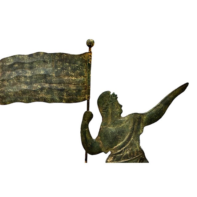 Verdigris Late 19th-Century “Goddess of Liberty” Copper Weathervane on Stand For Sale - Image 8 of 9