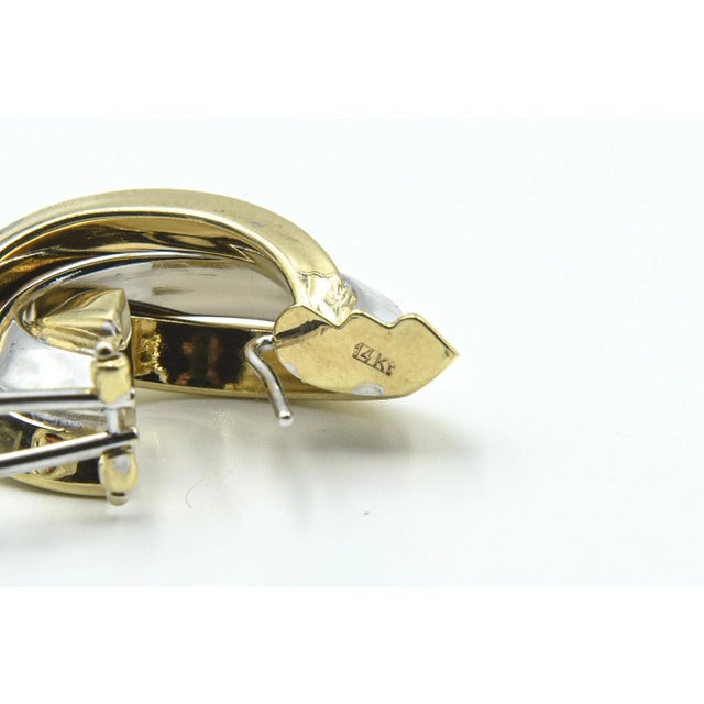 Gold 1980s Entwined White and Yellow Gold Elongated Hoop Earrings - 2 Pieces For Sale - Image 8 of 9