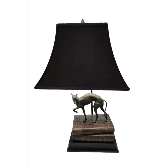 Vintage 1980s Bronze Whippet / Greyhound Dog Standing on Stacked Books Lamp For Sale - Image 12 of 12