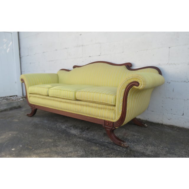 Traditional Duncan Phyfe 1940s Mahogany Hand Carved Tapestry Sofa Couch 5857 For Sale - Image 3 of 12