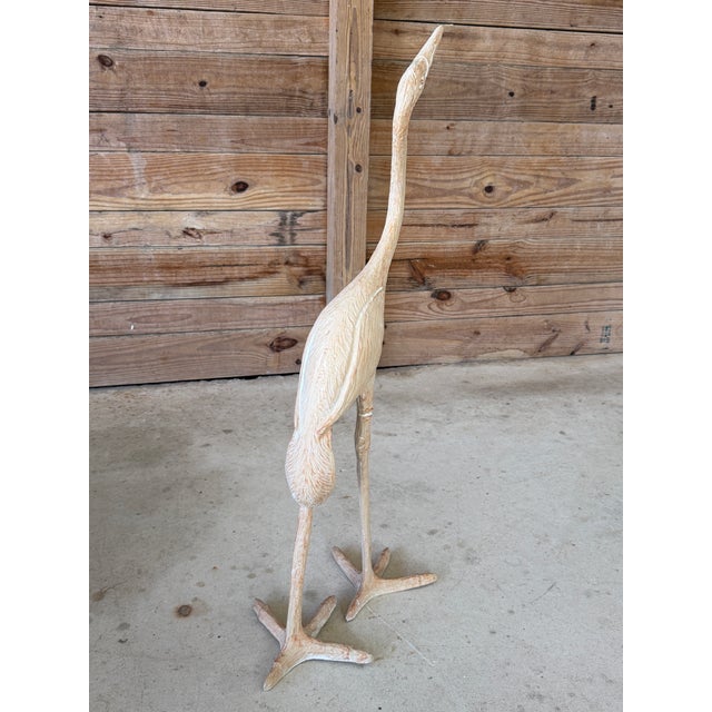 Vintage Carved Wood Crane Coastal Bird Floor Sculpture For Sale - Image 10 of 12