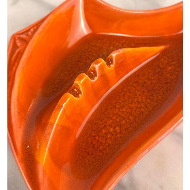 Ceramic Mid-Century Atomic California Pottery Orange Drip Glaze Ashtray For Sale - Image 7 of 10
