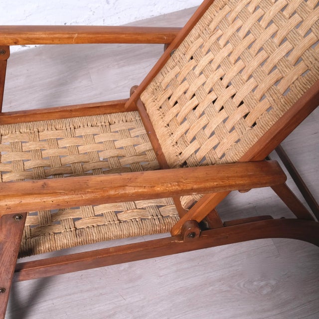 Vintage Italian Deck Chair in Beech and Jute, 1950s For Sale - Image 12 of 18