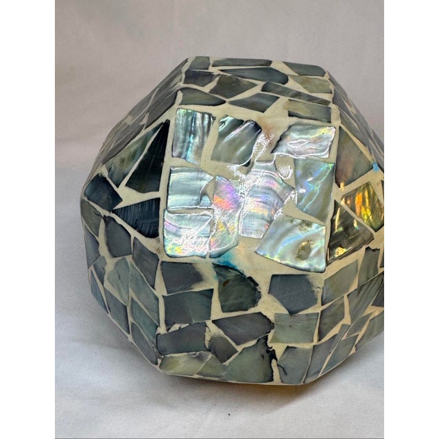 Pair of Abalone Mosaic Decor Orbs Geometric Squared Spheres For Sale - Image 4 of 11