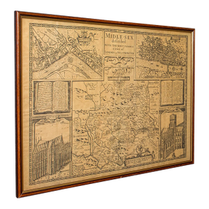 Vintage County Map, Middlesex, English, Framed 16th Century Print, John Norden