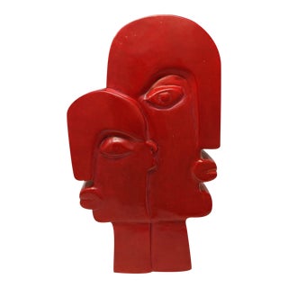 Modern Hand Carved Soapstone Face Sculpture in Stiletto Red For Sale