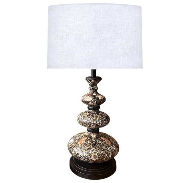 Studio original table lamp in a vibrant William Morris pattern, Pottery Barn brand lamp. Harp included, not lampshade