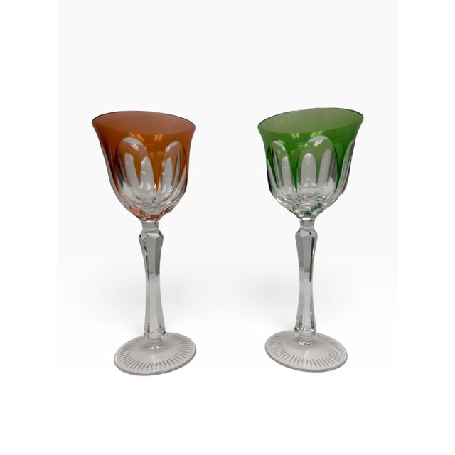 Mid-Century Modern Vintage Mid-Century Bohemian Cut-to-Clear Harlequin Crystal Wine Glasses - Pair For Sale - Image 3 of 7