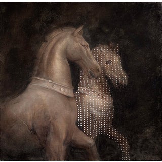 II by Kit King | Oil, mortar, and earth on canvas with metal ring depicting two horse figures. For Sale