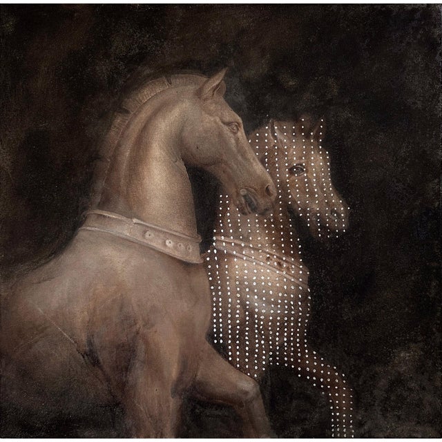 II by Kit King | Oil, mortar, and earth on canvas with metal ring depicting two horse figures. For Sale