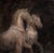 II by Kit King | Oil, mortar, and earth on canvas with metal ring depicting two horse figures. For Sale