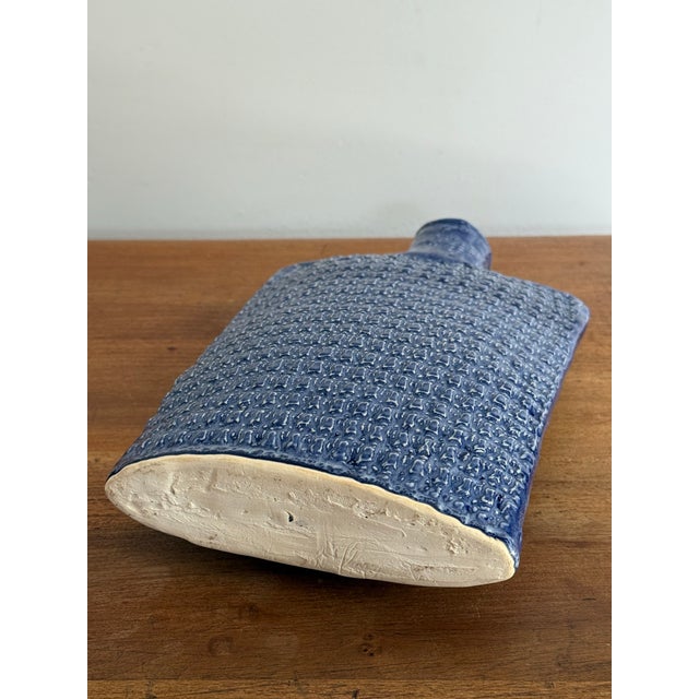 Rustic Vintage Blue Pottery Folk Art Vase For Sale - Image 3 of 9