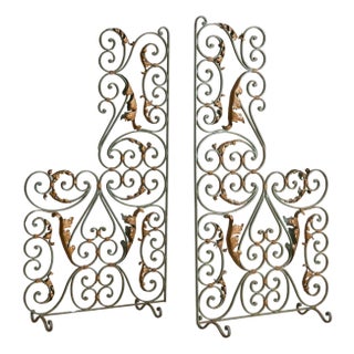 Pair of French Art Deco Verdigris Wrought Iron Screens or Room Dividers, 1940s For Sale