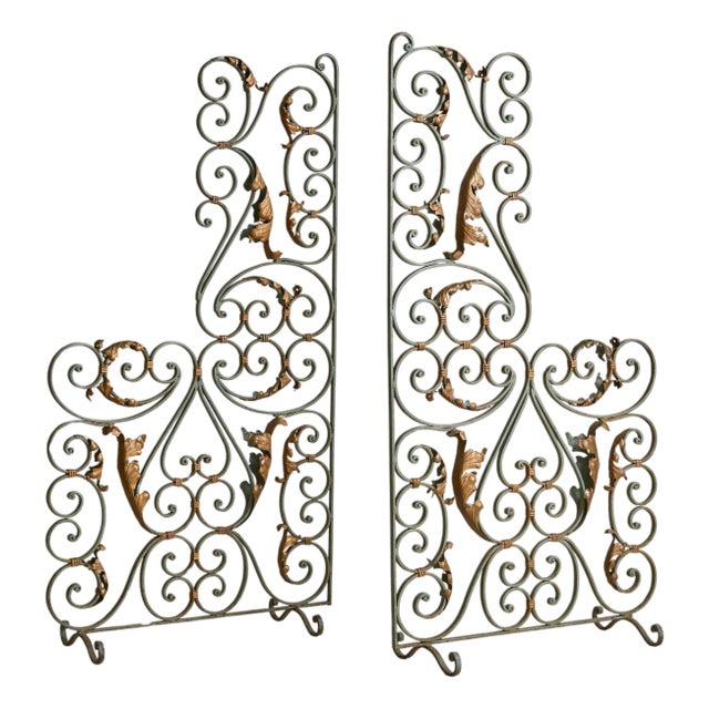 Pair of French Art Deco Verdigris Wrought Iron Screens or Room Dividers, 1940s For Sale