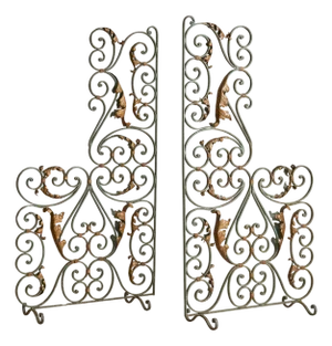 Pair of French Art Deco Verdigris Wrought Iron Screens or Room Dividers, 1940s