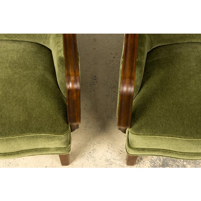 1940s Danish Art Deco Lounge Chairs by Alfred Christensen, Walnut & Mohair, 1940s For Sale - Image 5 of 18