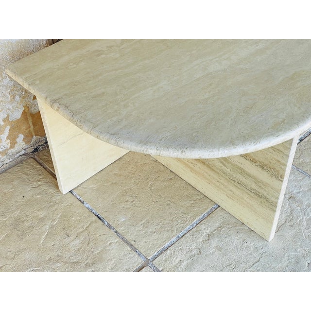 1990s Vintage Half-Moon Travertine Side Table, 1980s For Sale - Image 5 of 18