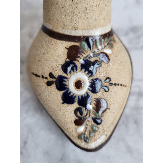 1990s Handcrafted Stoneware Bird Figurine With Brown Beak and Floral Details 4" Long Tonala Mexico For Sale In San Francisco - Image 6 of 12