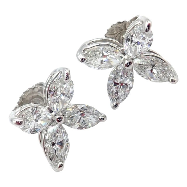 1990s Tiffany & Co. Platinum Victoria Marquise Cut Diamond Large Earrings, A Pair For Sale