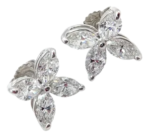 1990s Tiffany & Co. Platinum Victoria Marquise Cut Diamond Large Earrings, A Pair
