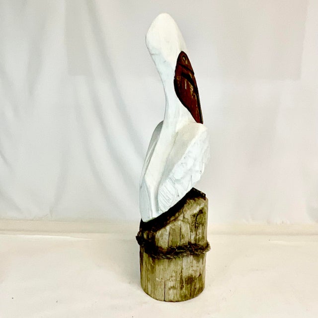 Vintage Coastal Folk Art Hand-Carved Pelican Sculpture From a Wooden Pier Post. For Sale - Image 13 of 13