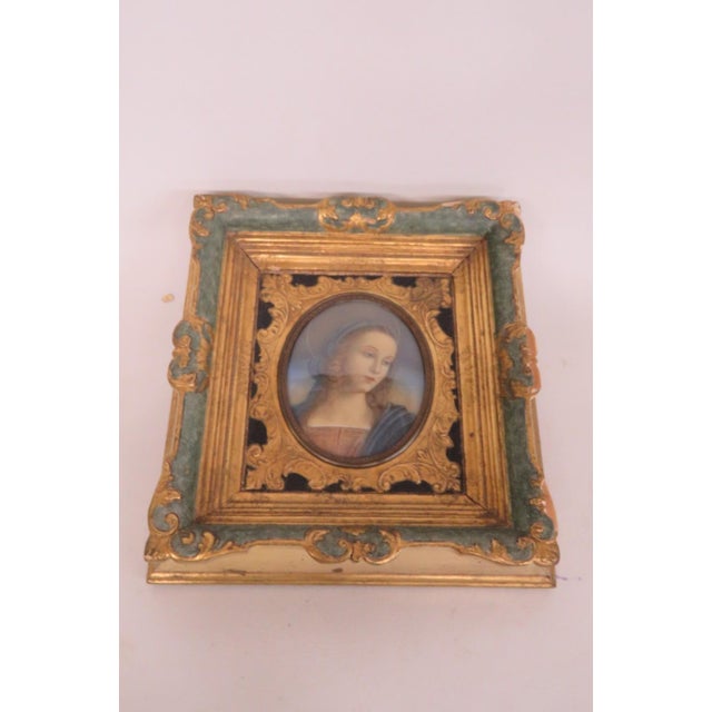 Pietro Perugino Reproduction Madonna Portrait Artwork Gold and Green Frame 5133b For Sale - Image 13 of 17