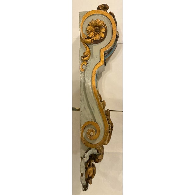 19th-C. French Louis XVI Style Victorian Era Giltwood & Painted Wall Brackets / Corbels - Pair For Sale - Image 4 of 7