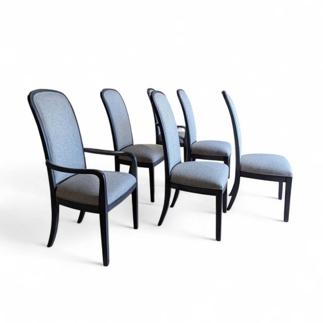 Late 20th Century Set of Six Reupholstered Grey Wood Dining Chairs For Sale - Image 10 of 18