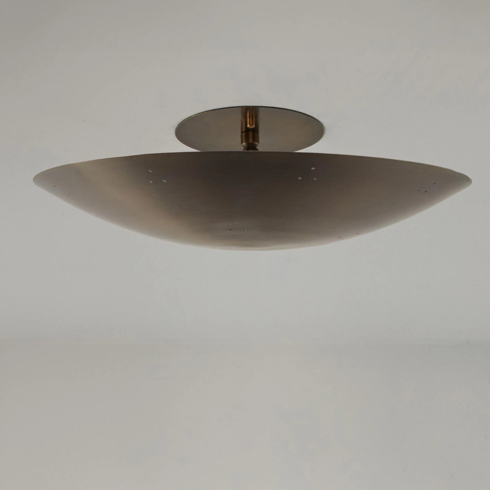 Two Enlighten 'Rey' Perforated Patinated Brass Dome Ceiling Lamp