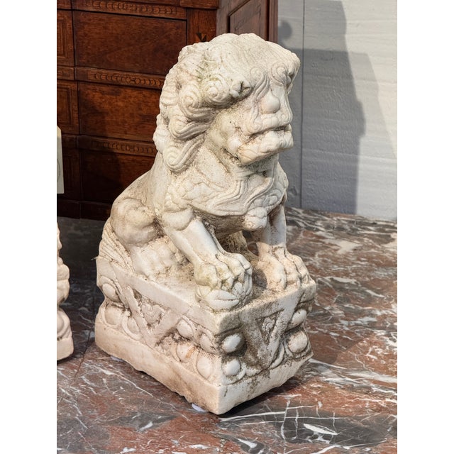 Mid 19th Century Mid 19th Century Pair of Marble Foo Dogs For Sale - Image 5 of 9