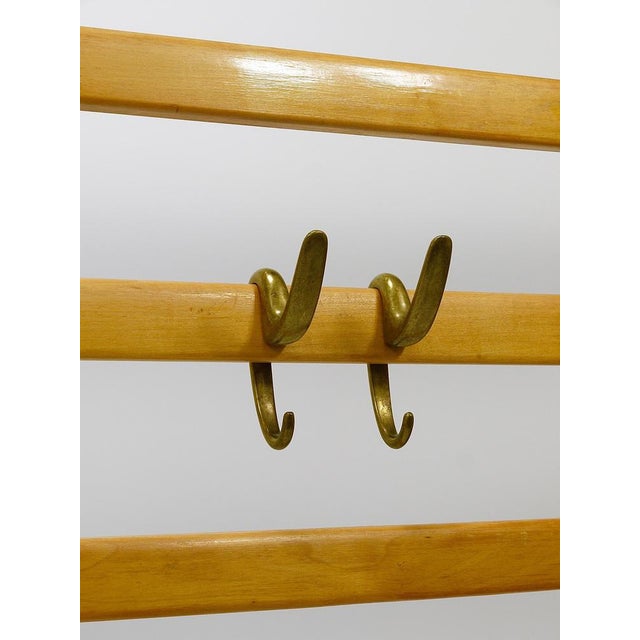 Large Mid-Century Coat Rack in Beech with 8 Brass Hooks attributed to Carl Auböck, 1950s For Sale - Image 6 of 18