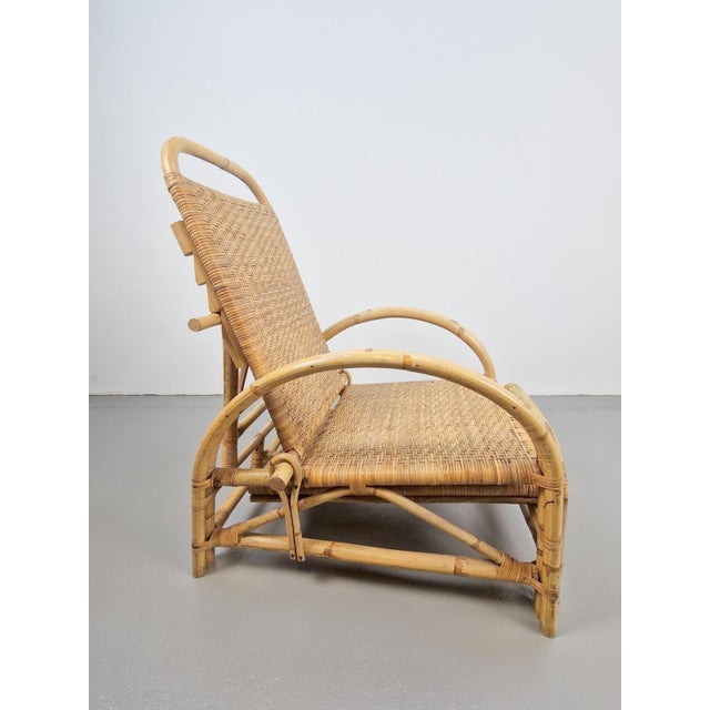 Vintage Bamboo Deck Chair Rattan Garden Folding Chair 1960 Original 60s sun lounger handmade bamboo and rattan This...