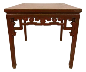 Mid-20th Century Chinese Red Lacquered Square Dining Table, "Ba Xian" Table