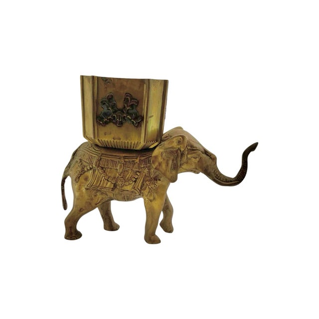 Brass Late 20th Century Folk Art Heavy Brass Elephant Statue Pair, Indian, 8.5"h For Sale - Image 8 of 10