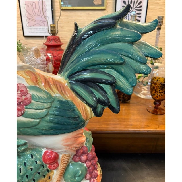 Ceramic Large Vintage Majolica Style Ceramic Rooster Figurine For Sale - Image 7 of 9