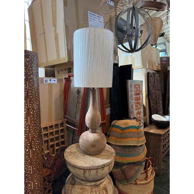 Hourglass Natural Wood Table Lamp For Sale - Image 4 of 4