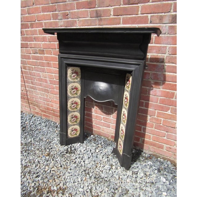 1880’s Antique English Victorian Cast Iron Tile Combination Fireplace For Sale - Image 4 of 6