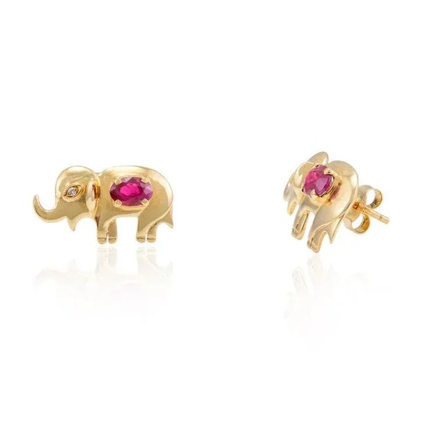 Not Yet Made - Made To Order Real Ruby Elephant Stud Earrings - 2 Pieces For Sale - Image 5 of 7