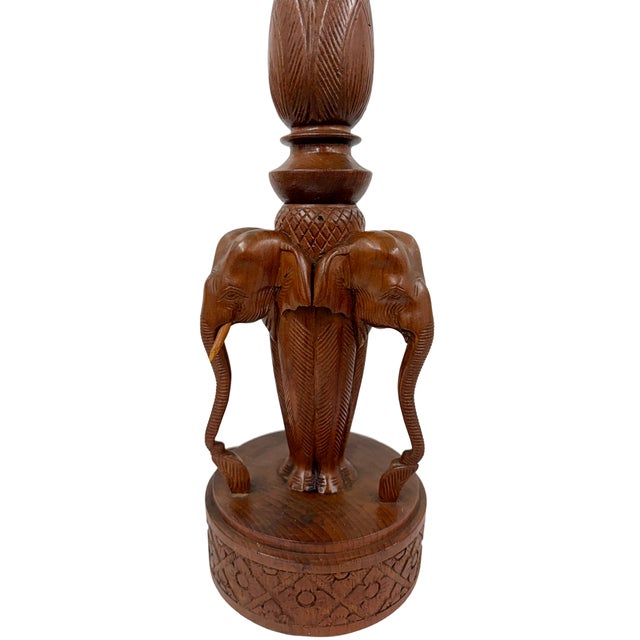 Mid 20th Century Hollywood Regency Thai Hand-Carved Teak Wood Elephant & Lotus Table Lamp Base For Sale - Image 4 of 6