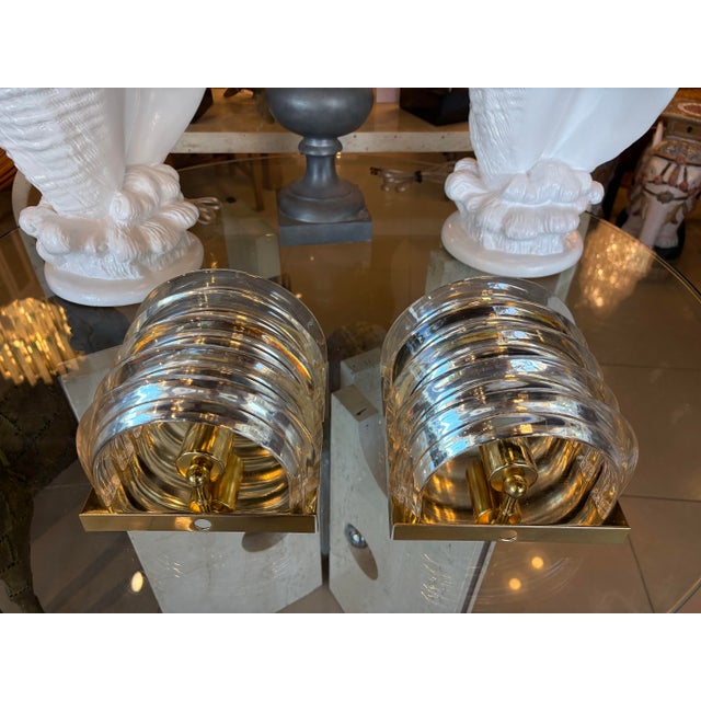 Art Deco Vintage Art Deco Wall Light Sconces Lucite Ribbon & Brass - a Pair For Sale - Image 3 of 12